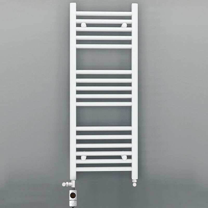 Dual Fuel 400 x 900mm Straight White Heated Towel Rail - (incl. Valves + Electric Heating Kit)