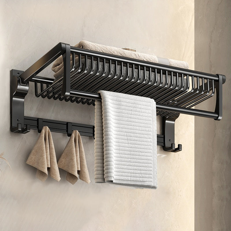 Watch Towel Rack Black Towel Rail Shelf Wall Mounted with Hooks & Mesh – Bathroom Stora ...