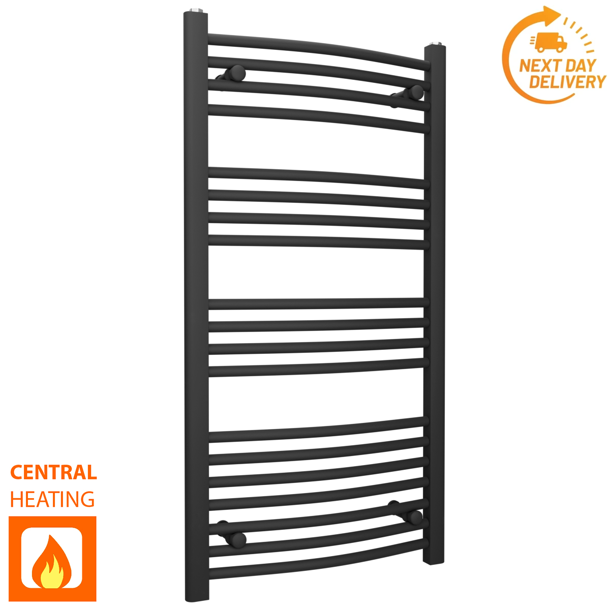  450mm Wide - 1000mm High Curved  Black Heated Towel Rail Radiator