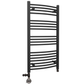 Dual Fuel 400 x 1000mm Matt Black Curved Heated Towel Rail - (incl. Valves + Electric Heating Kit) 