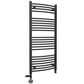 Sèche-serviettes chauffant incurvé noir mat bi-énergie 450 x 1 200 mm (avec vannes et kit de chauffage électrique) 