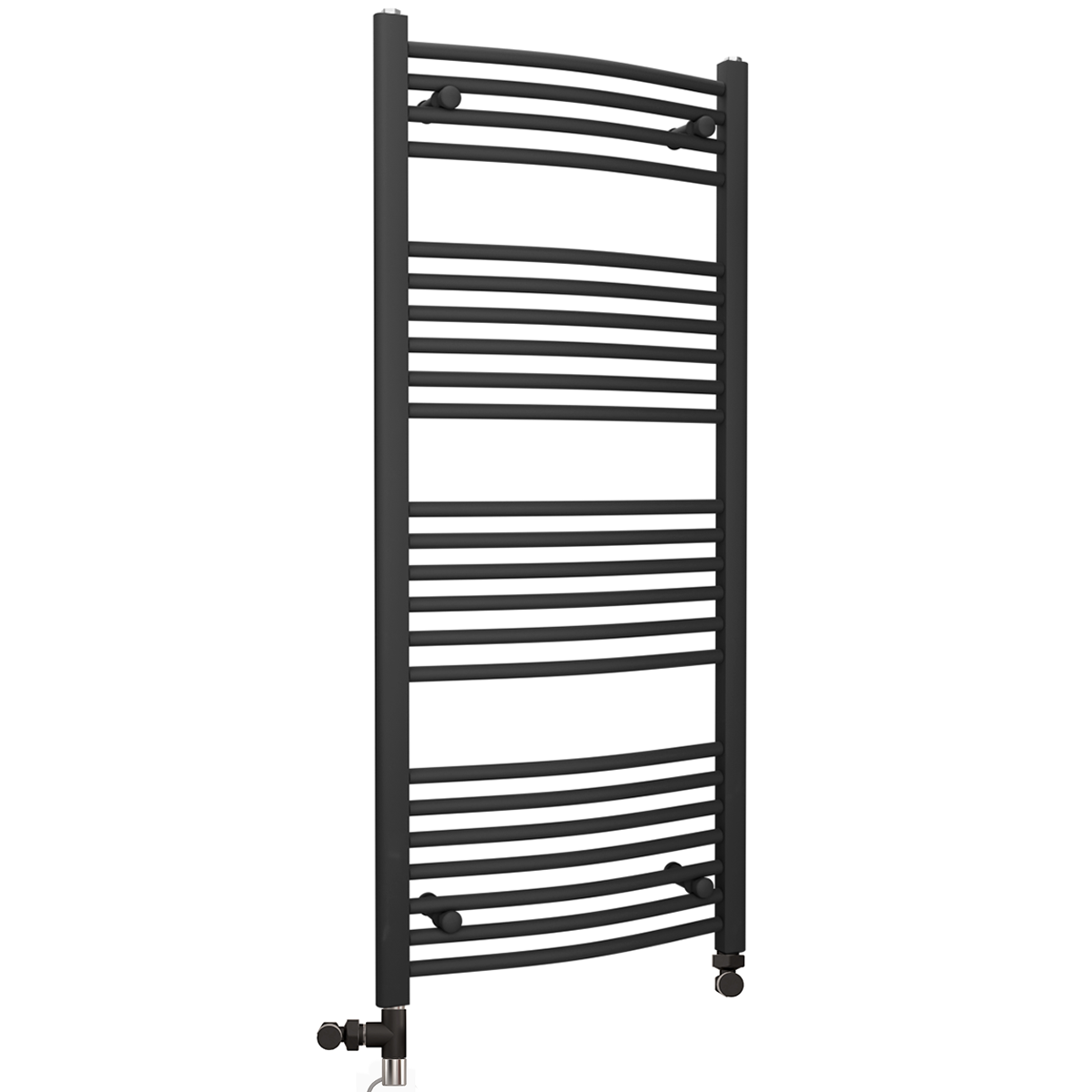  Sèche-serviettes chauffant incurvé noir mat bi-énergie 450 x 1 200 mm (avec vannes et kit de chauffage électrique)
