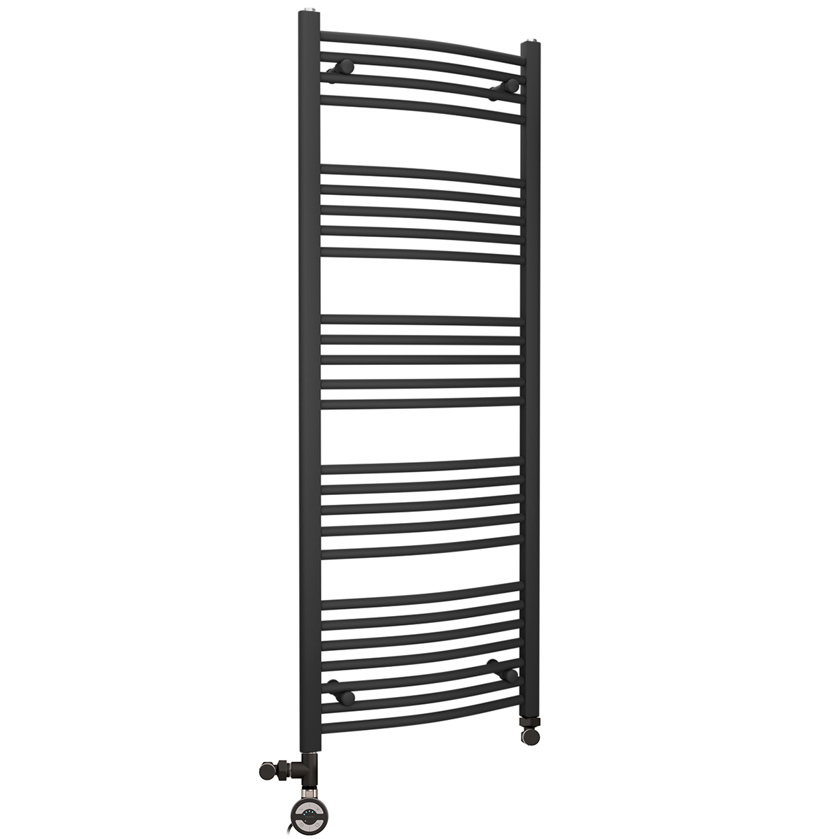  Dual Fuel 400 x 1400mm Matt Black Curved Heated Towel Rail - (incl. Valves + Electric Heating Kit)