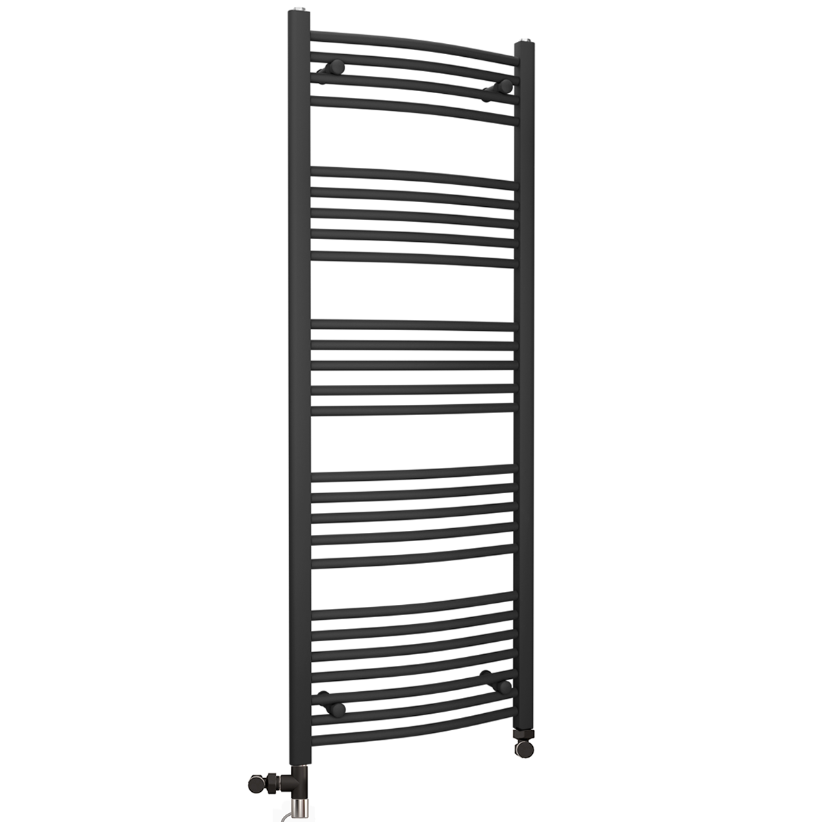  Dual Fuel 400 x 1400mm Matt Black Curved Heated Towel Rail - (incl. Valves + Electric Heating Kit)