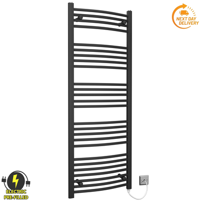  Radiateur sèche-serviettes électrique incurvé noir de 500 mm de large et 1 400 mm de haut 