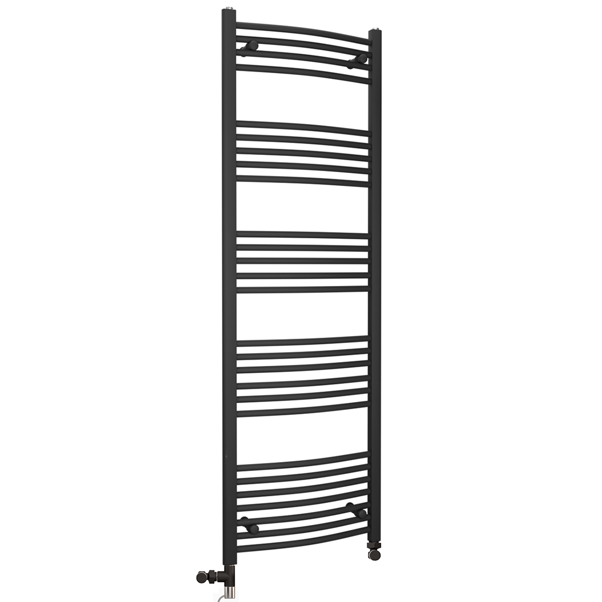  Sèche-serviettes chauffant incurvé noir mat bi-énergie 450 x 1600 mm (avec vannes et kit de chauffage électrique)
