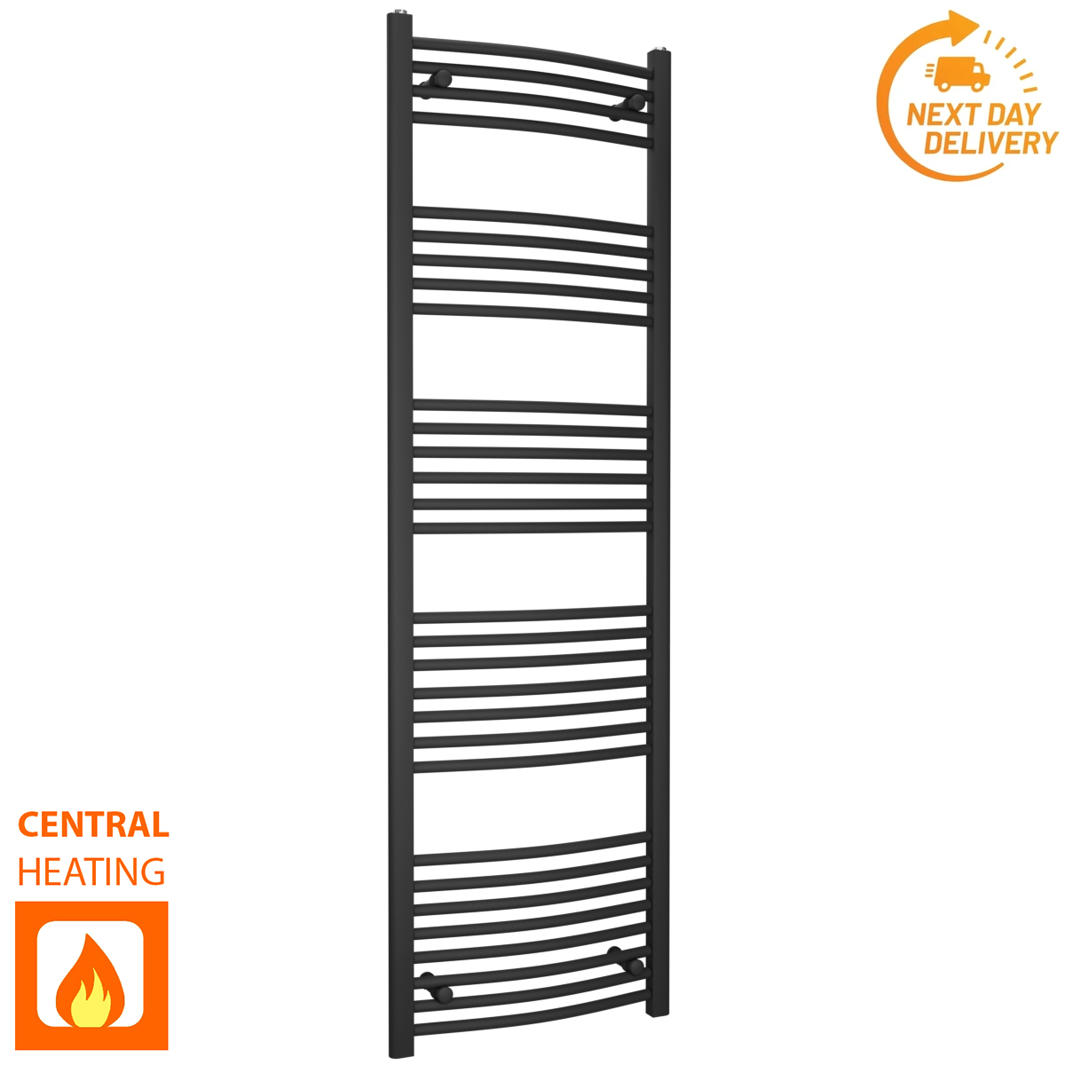  450mm Wide - 1700mm High Curved  Black Heated Towel Rail Radiator