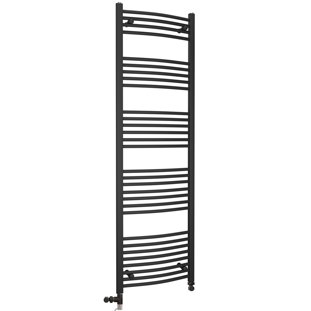  Dual Fuel 500 x 1700mm Matt Black Curved Heated Towel Rail - (incl. Valves + Electric Heating Kit)
