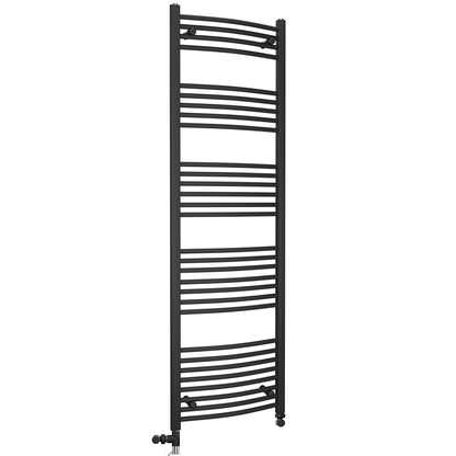  Dual Fuel 500 x 1700mm Matt Black Curved Heated Towel Rail - (incl. Valves + Electric Heating Kit) 