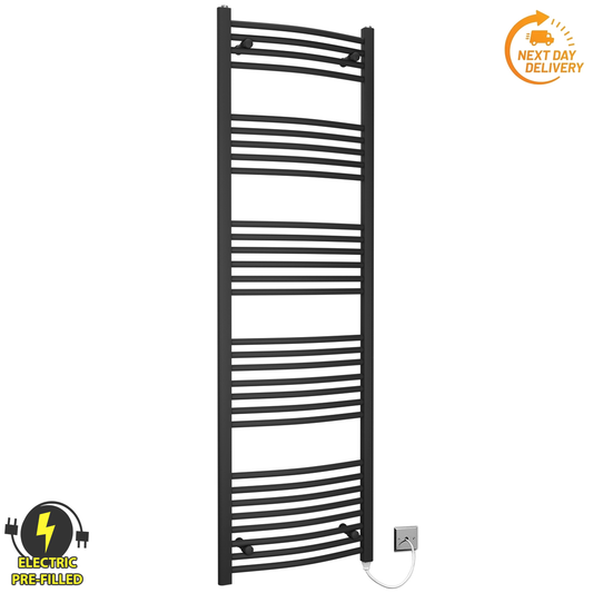 450mm Wide - 1700mm High Curved Black Electric Heated Towel Rail Radiator 