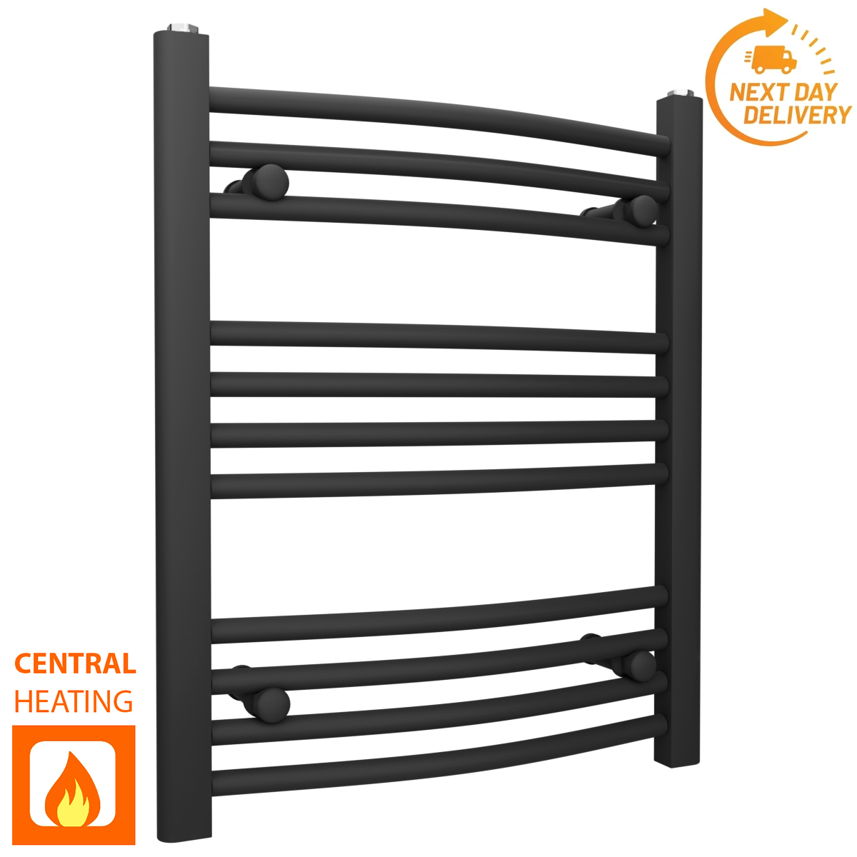  500mm Wide - 600mm High Curved  Black Heated Towel Rail Radiator
