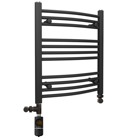 Sèche-serviettes chauffant incurvé noir mat 500 x 600 mm (avec vannes et kit de chauffage électrique) 