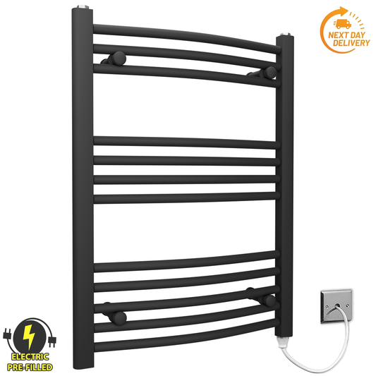 450mm Wide - 700mm High Curved Black Electric Heated Towel Rail Radiator 