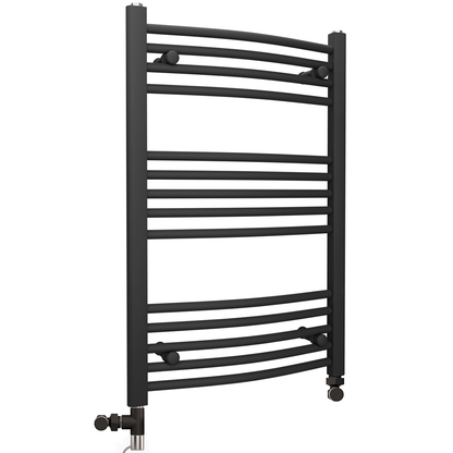  Sèche-serviettes chauffant incurvé noir mat 500 x 800 mm (avec vannes et kit de chauffage électrique) 