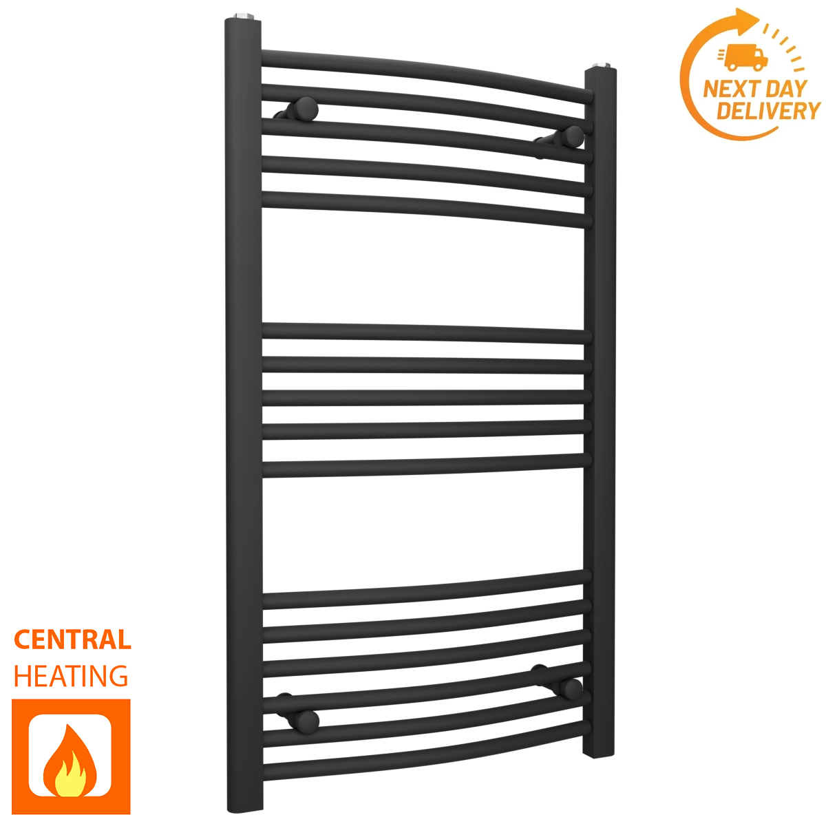  500mm Wide - 900mm High Curved  Black Heated Towel Rail Radiator