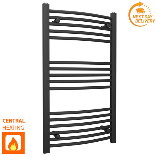 500mm Wide - 900mm High Curved  Black Heated Towel Rail Radiator 