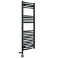 Dual Fuel 500 x 1200mm Matt Black Curved Heated Towel Rail 25mm Tube- (incl. Valves + Electric Heating Kit) 