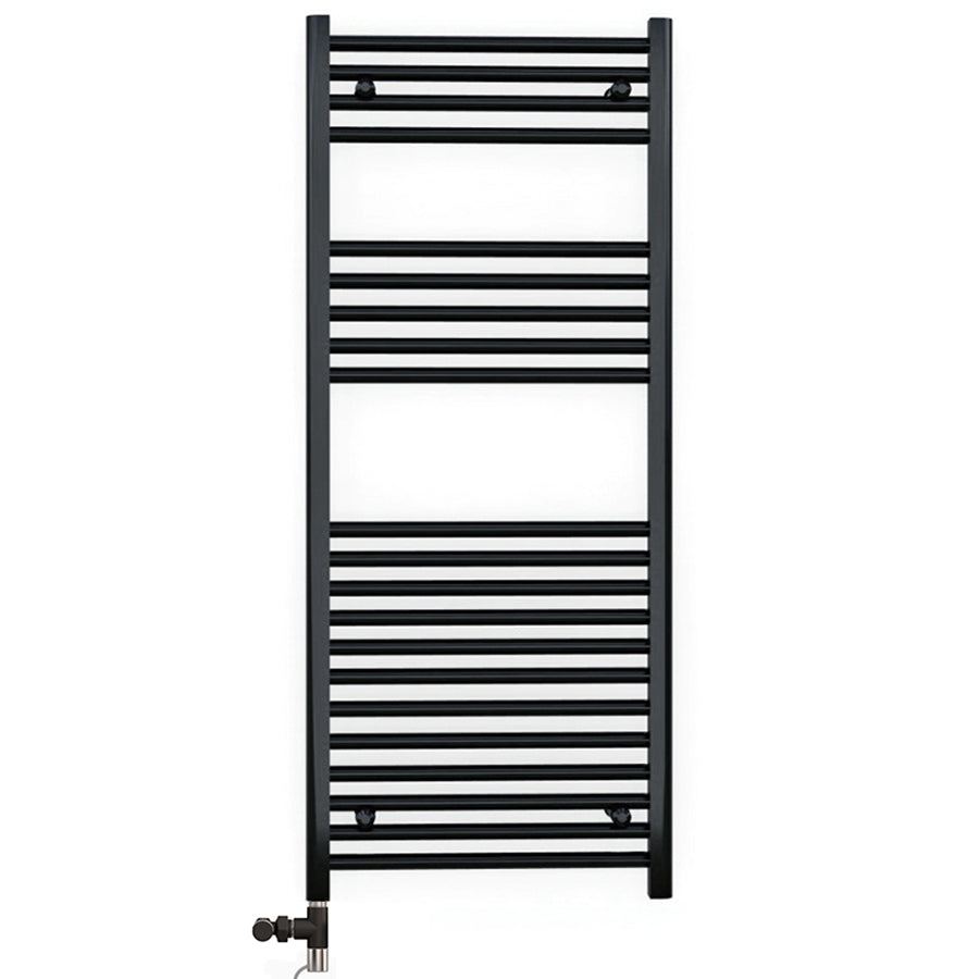  600 x 1200mm Dual Fuel Flat Black Electric Heated Towel Rail Radiator 25mm Tube