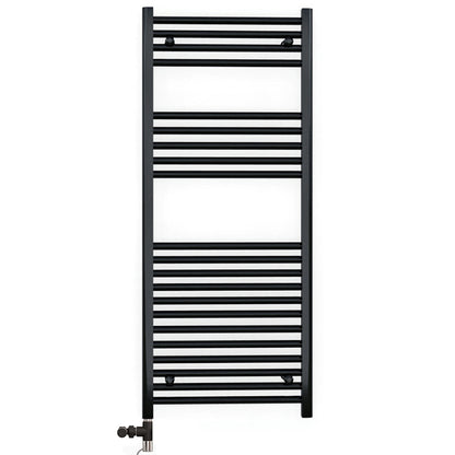  600 x 1200mm Dual Fuel Flat Black Electric Heated Towel Rail Radiator 25mm Tube 