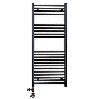  600 x 1200mm Dual Fuel Flat Black Electric Heated Towel Rail Radiator 25mm Tube 