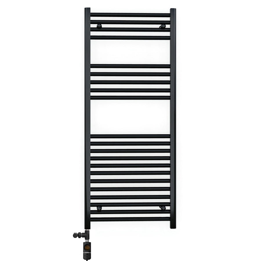  600 x 1200mm Dual Fuel Flat Black Electric Heated Towel Rail Radiator 25mm Tube