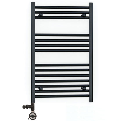  600 x 800mm Dual Fuel Flat Black Electric Heated Towel Rail Radiator 25mm Tube 