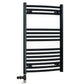 Dual Fuel 500 x 800mm Matt Black Curved Heated Towel Rail 25mm Tube- (incl. Valves + Electric Heating Kit) 