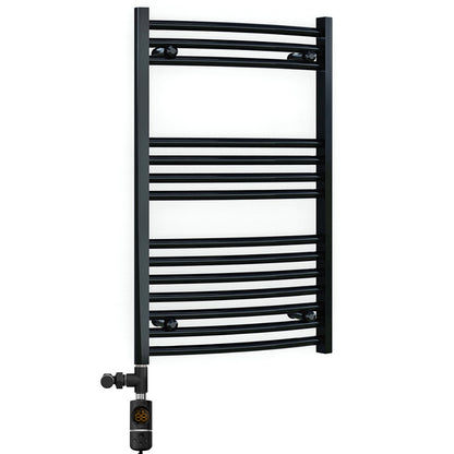 Dual Fuel 500 x 800mm Matt Black Curved Heated Towel Rail 25mm Tube- (incl. Valves + Electric Heating Kit) 