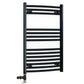 Dual Fuel 600 x 800mm Matt Black Curved Heated Towel Rail 25mm Tube- (incl. Valves + Electric Heating Kit) 