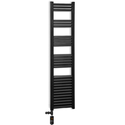 500 x 1600mm Black Dual Fuel Heated Towel Rail Radiator – Aluminium Ladder with Valves & Electric Kit 697W UK 