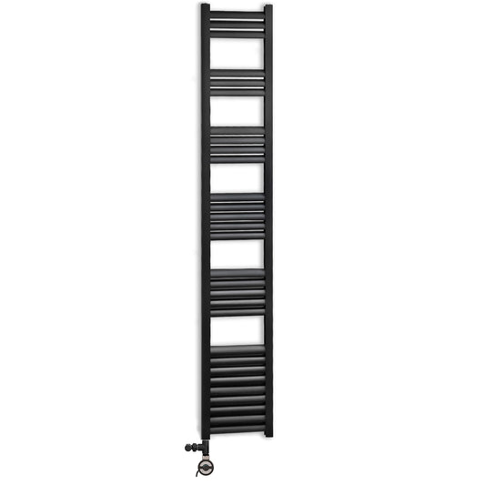 Dual Fuel 300mm x 1800mm Accuro Korle Matt Black Heated Towel Rail Radiator 