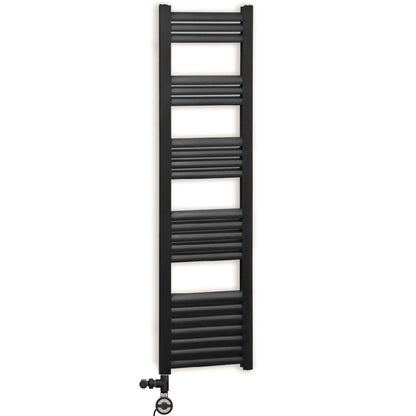  500 x 1400mm Black Dual Fuel Heated Towel Rail Radiator – Aluminium Ladder with Valves & Electric Kit 603W UK 