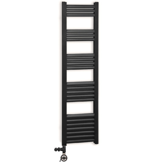 Dual Fuel 500mm x 1400mm Accuro Korle Matt Black Designer Heated Towel Rail Radiator 