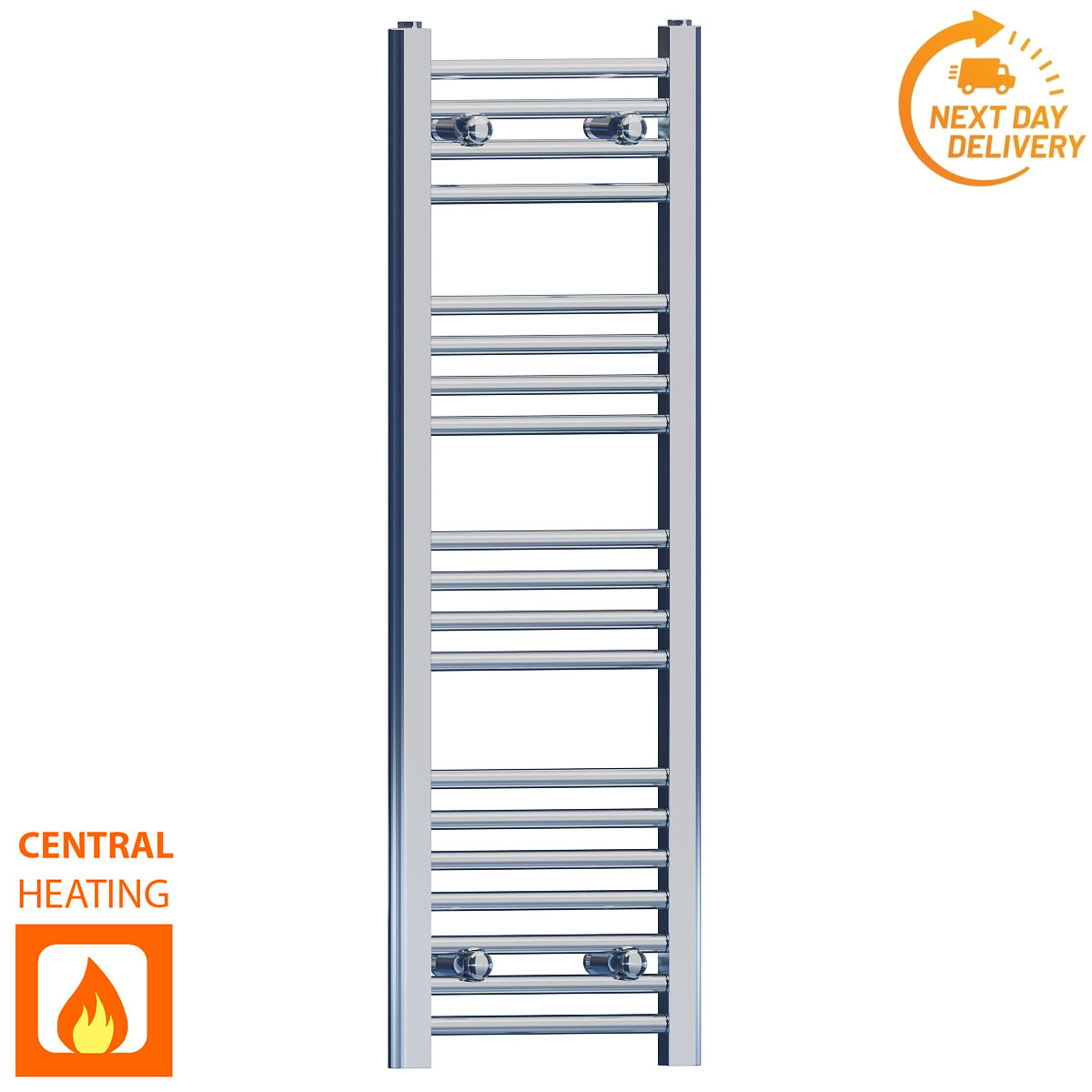  350mm Wide - 1000mm High Flat Chrome Heated Towel Rail Radiator