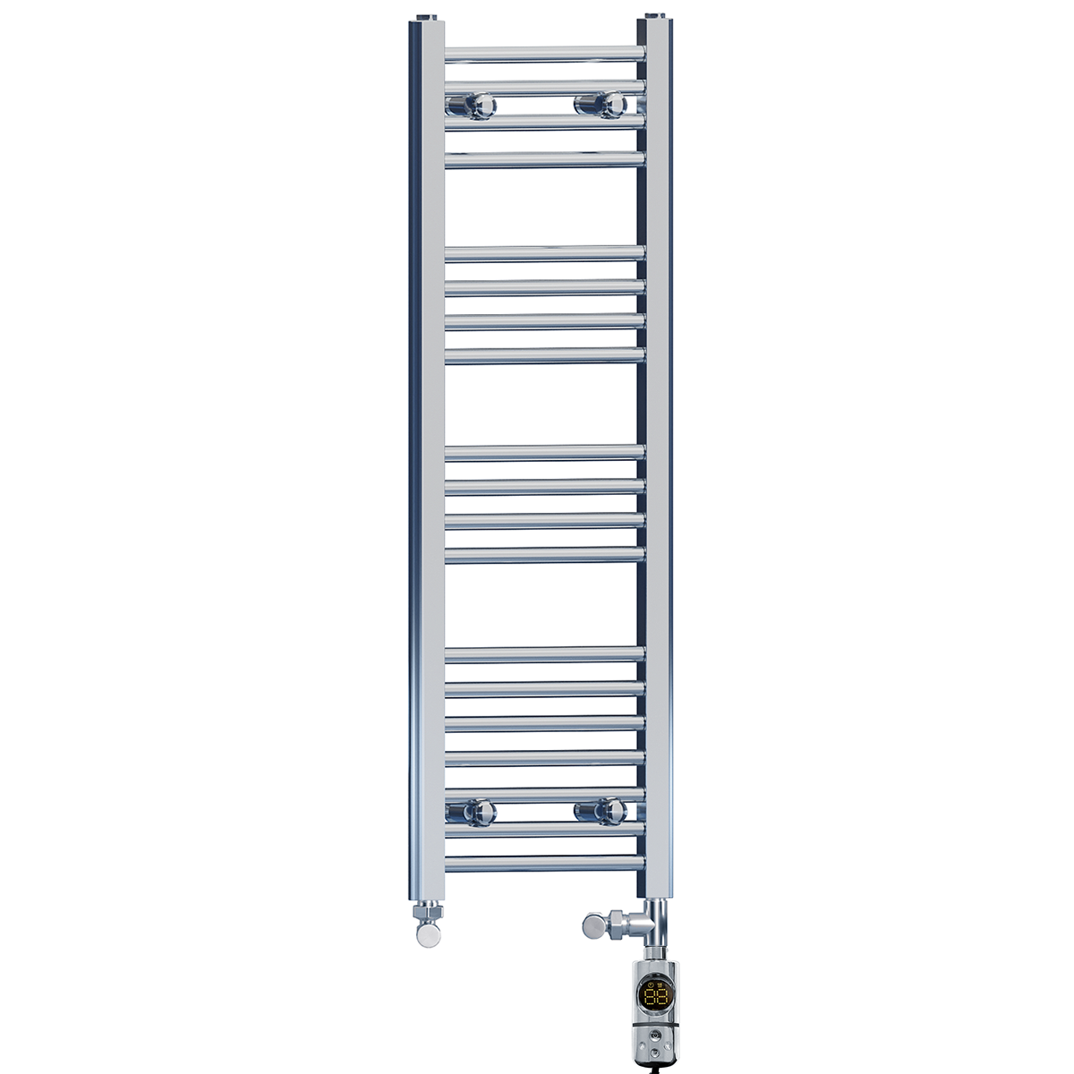  Dual Fuel 300 x 1000mm Straight Chrome  Heated Towel Rail Radiator- (incl. Valves + Electric Heating Kit)