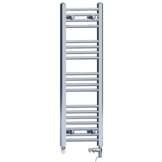 Radiateur sèche-serviettes droit chromé bi-énergie 350 x 1 000 mm (robinets et kit de chauffage électrique inclus) 