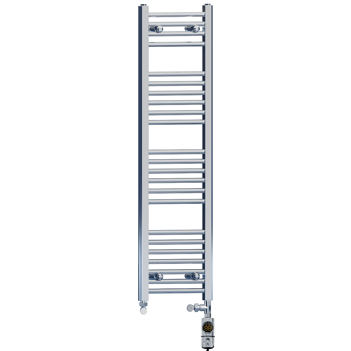  Dual Fuel 350 x 1200mm Straight Chrome  Heated Towel Rail Radiator- (incl. Valves + Electric Heating Kit)