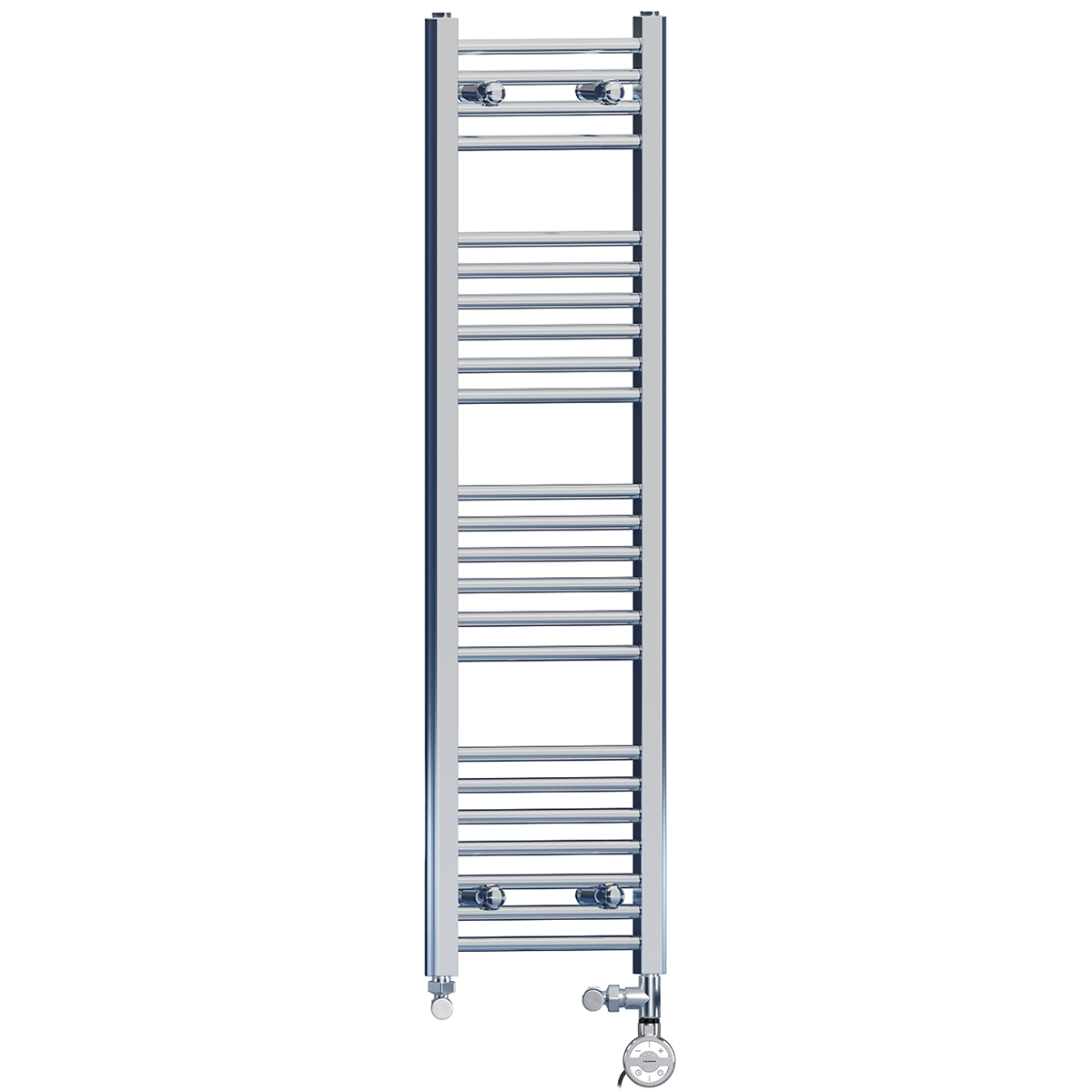  Dual Fuel 350 x 1200mm Straight Chrome  Heated Towel Rail Radiator- (incl. Valves + Electric Heating Kit)