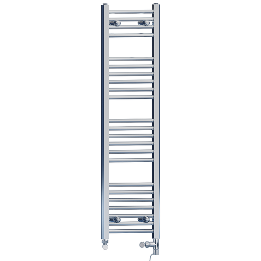 Dual Fuel 350 x 1200mm Straight Chrome  Heated Towel Rail Radiator- (incl. Valves + Electric Heating Kit) 