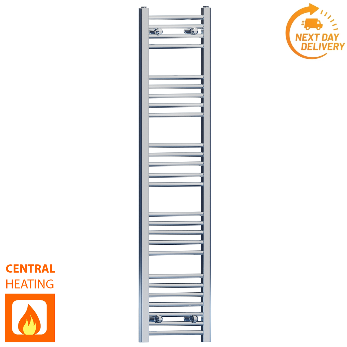  300mm Wide - 1400mm High Flat Chrome Heated Towel Rail Radiator