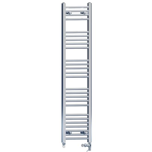 Dual Fuel 350 x 1400mm Straight Chrome  Heated Towel Rail Radiator- (incl. Valves + Electric Heating Kit) 