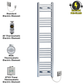 Radiateur sèche-serviettes électrique plat chromé de 350 mm de large et 1 400 mm de haut 