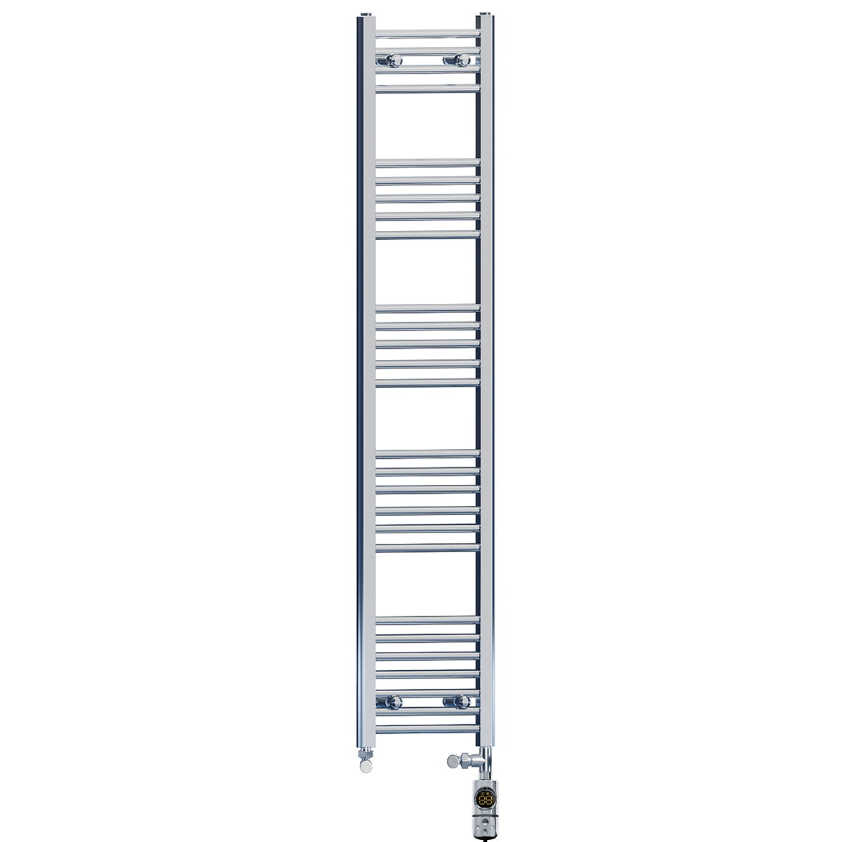  Radiateur sèche-serviettes droit chromé bi-énergie 300 x 1600 mm (robinets et kit de chauffage électrique inclus)