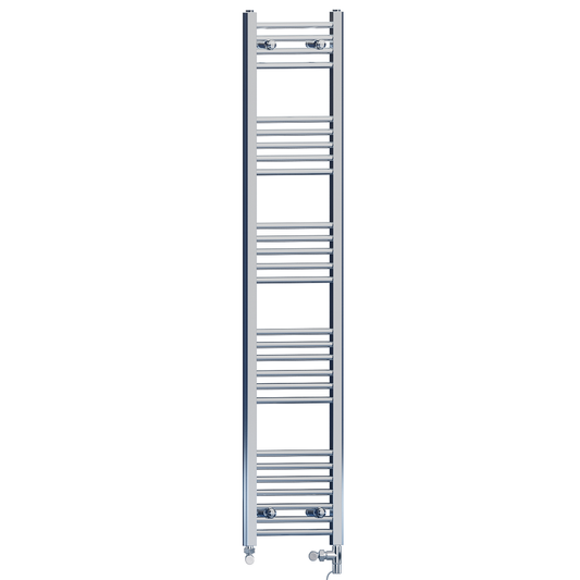 Dual Fuel 350 x 1600mm Straight Chrome  Heated Towel Rail Radiator- (incl. Valves + Electric Heating Kit) 
