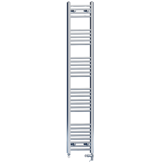 Dual Fuel 350 x 1700mm Straight Chrome  Heated Towel Rail Radiator- (incl. Valves + Electric Heating Kit) 