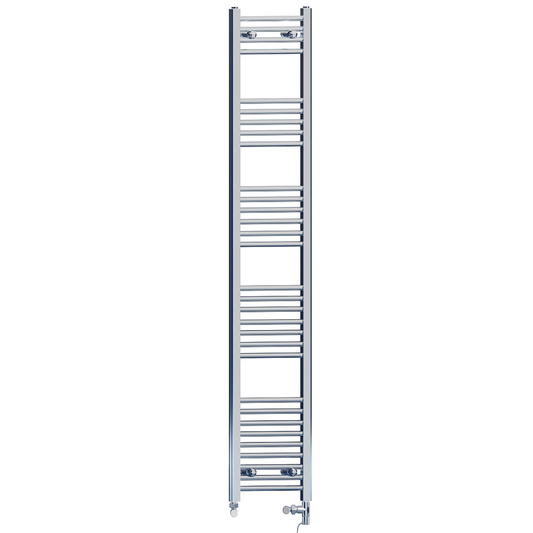 Dual Fuel 300 x 1800mm Straight Chrome  Heated Towel Rail Radiator- (incl. Valves + Electric Heating Kit) 