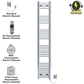 350mm Wide - 1800mm High Flat Chrome Electric Heated Towel Rail Radiator 