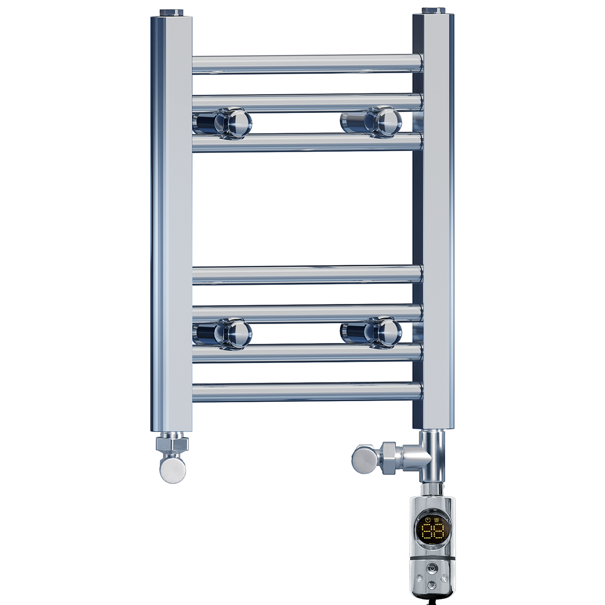  Dual Fuel 350 x 400mm Straight Chrome  Heated Towel Rail Radiator- (incl. Valves + Electric Heating Kit)