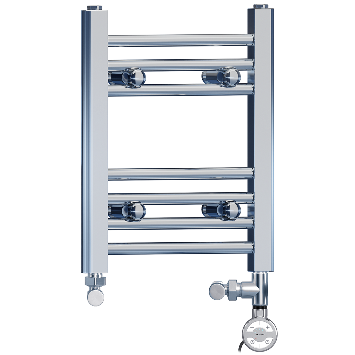  Dual Fuel 350 x 400mm Straight Chrome  Heated Towel Rail Radiator- (incl. Valves + Electric Heating Kit)