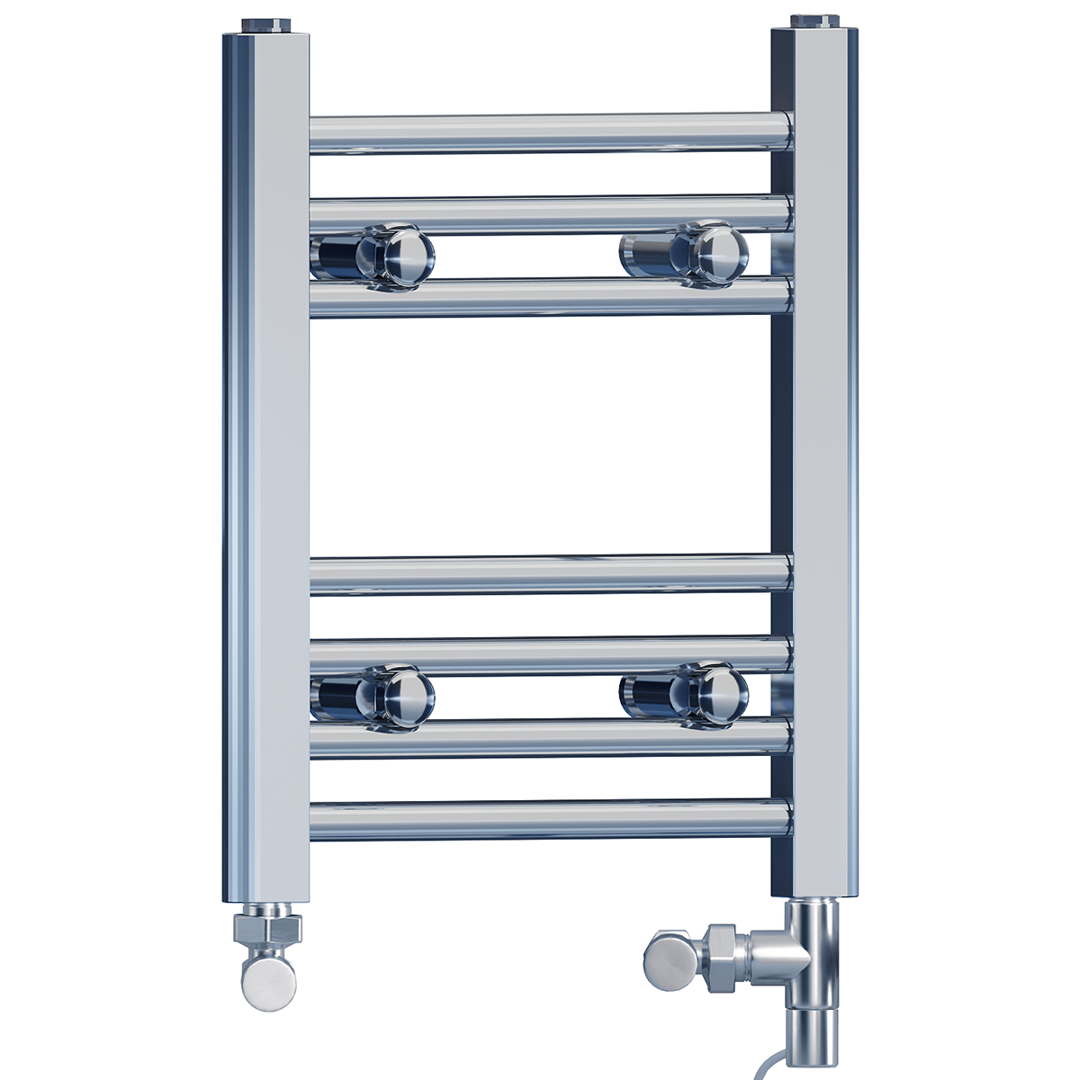  Dual Fuel 350 x 400mm Straight Chrome  Heated Towel Rail Radiator- (incl. Valves + Electric Heating Kit)